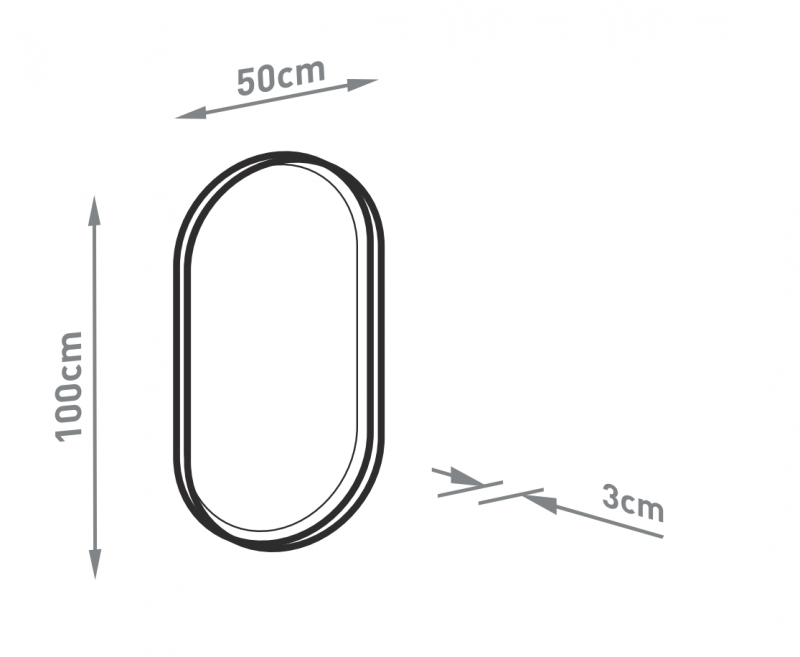 Kraft Bold Lux Lustro owalne 50x100 z podświetleniem LED czarny mat