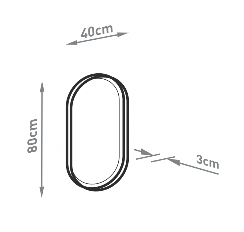 Kraft Bold Lux Lustro owalne 40x80 z podświetleniem LED czarny mat
