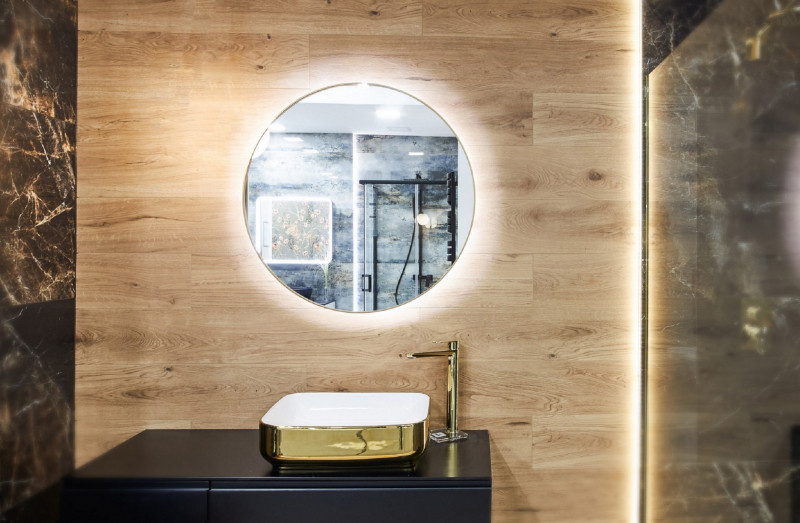 Kraft Soft AMB lustro okrągłe fi 80 z podświetleniem LED złoty mat