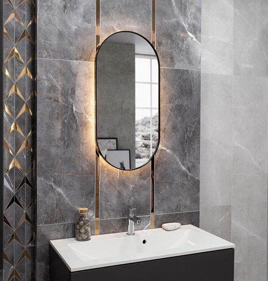 Kraft Bold AMB Lustro owalne 50x100 z podświetleniem LED czarny mat