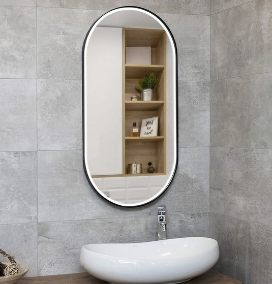 Kraft Bold Lux Lustro owalne 40x80 z podświetleniem LED czarny mat