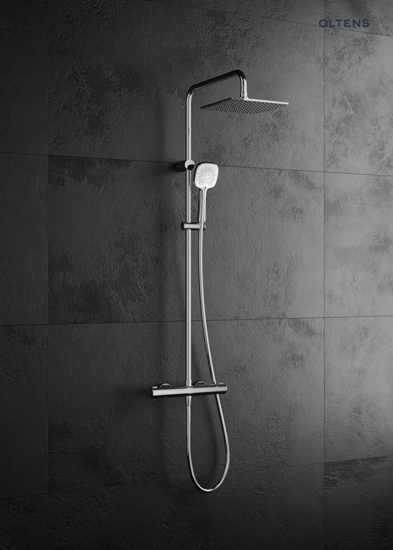 Oltens Atran S kolumna zestaw prysznicowy termostatyczny z deszczownicą kwadratową i słuchawką chrom 36501100