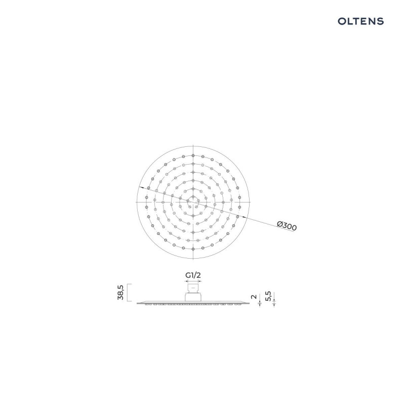 Oltens Vindel Lagan deszczownica 30 cm okrągła z ramieniem złoto szczotkowane 36012810
