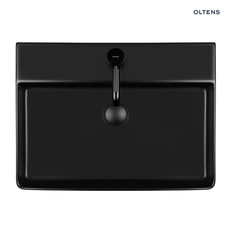 Oltens Duve umywalka 60x42 cm nablatowa prostokątna z powłoką SmartClean czarny mat 41800300