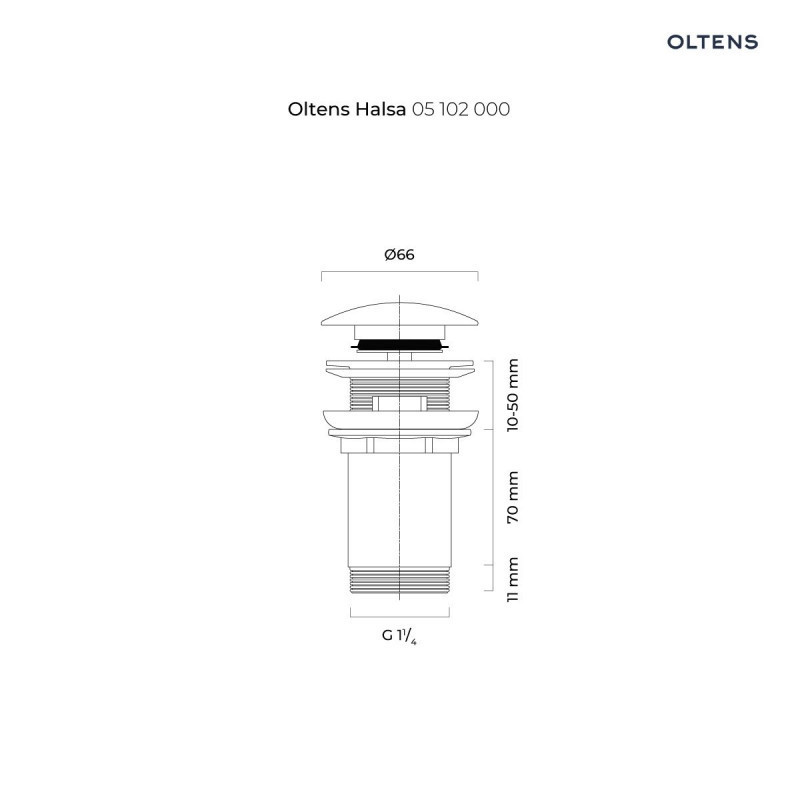 Oltens Halsa korek do umywalki klik klak okrągły z przelewem złoty 05100800