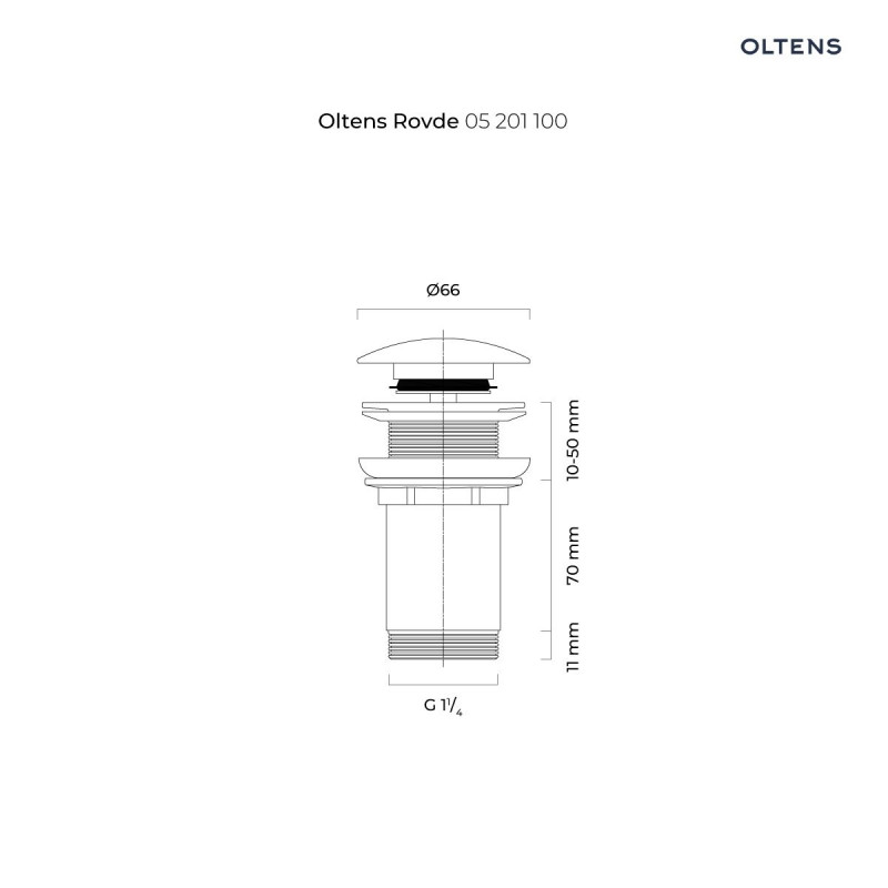 Oltens Rovde korek do umywalki klik klak okrągły bez przelewu G1 1/4 czarny mat 05200300