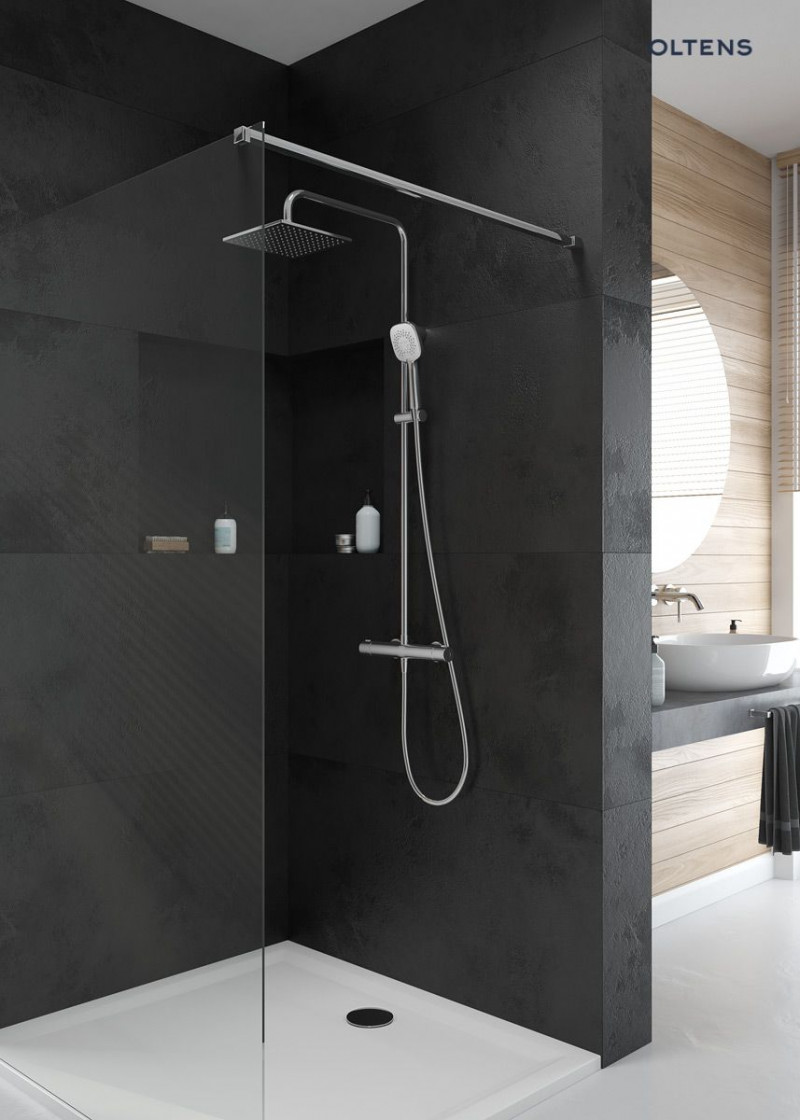 Oltens Atran S kolumna zestaw prysznicowy termostatyczny z deszczownicą kwadratową i słuchawką chrom 36501100