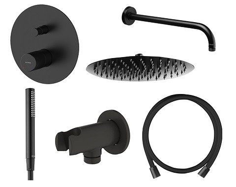 Oltens Hamnes komplet zestaw podtynkowy z deszczownicą 30 cm i słuchawką czarny mat 36607300
