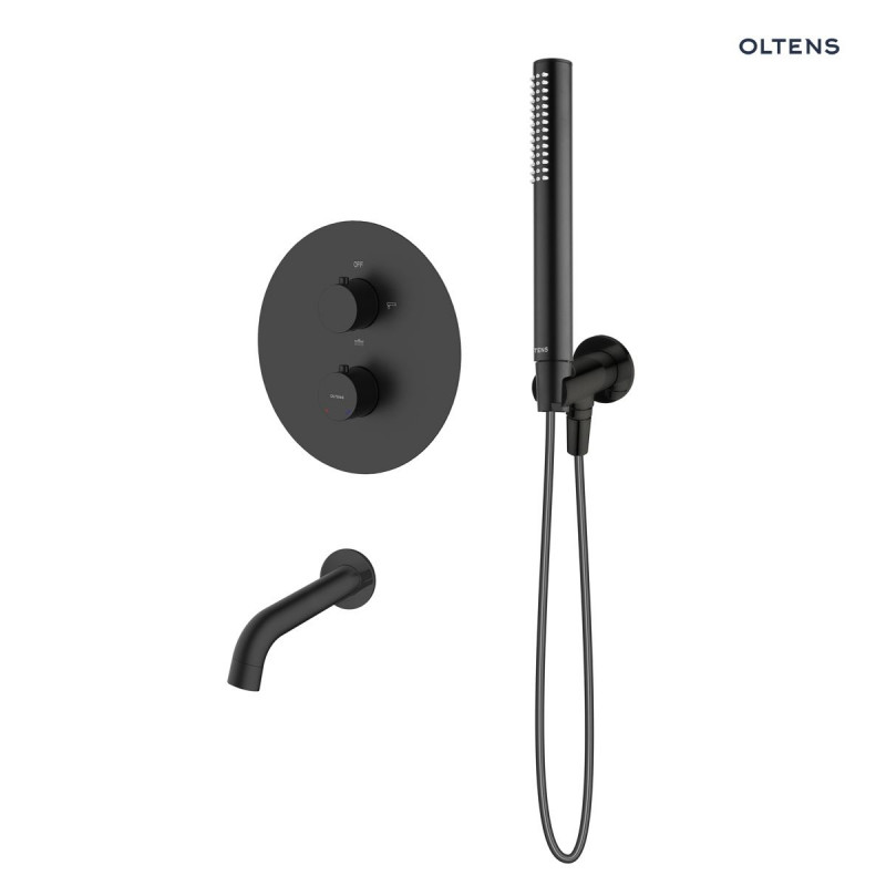 Oltens Katla komplet zestaw termostatyczny wannowy podtynkowy z wylewką i słuchawką czarny matowy 36610300