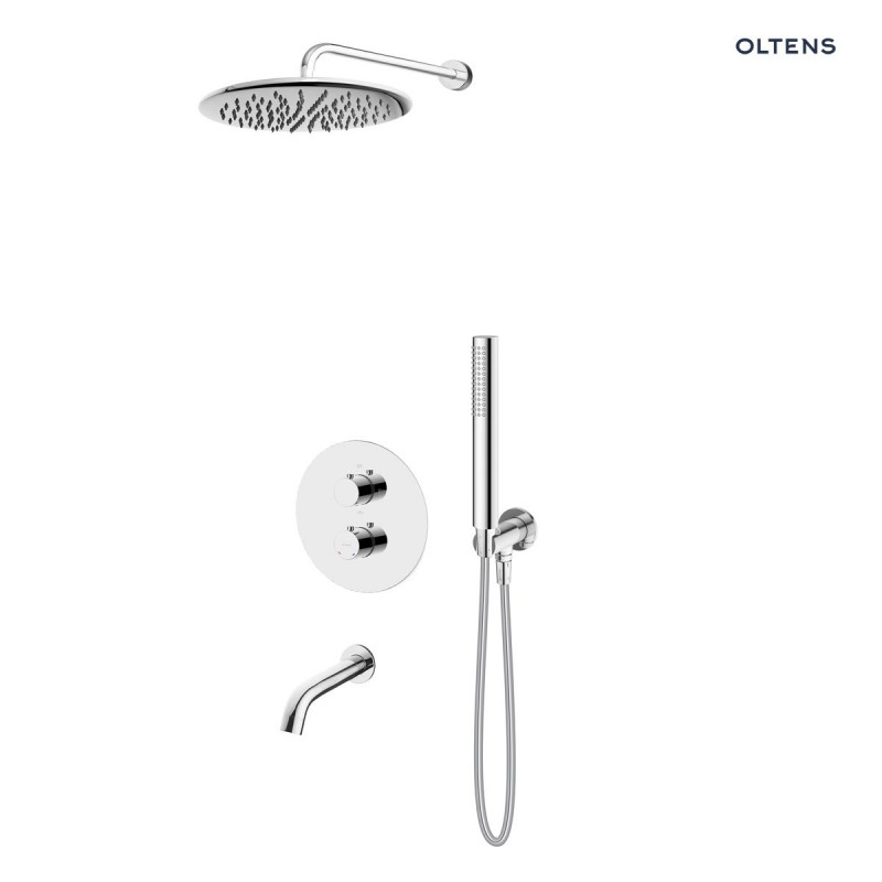 Oltens Katla komplet zestaw termostatyczny podtynkowy wannowy z wylewką, deszczownicą 30 cm i słuchawką chrom 36611100