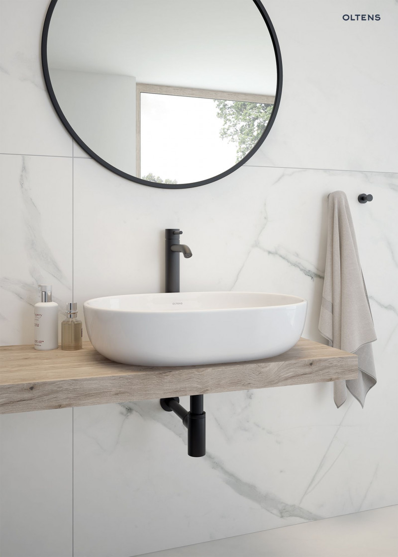 Oltens Hamnes umywalka 48x34 cm nablatowa owalna z powłoką SmartClean biała 40809000