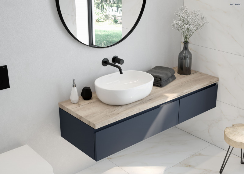 Oltens Hamnes Thin umywalka 60,5x41,5 cm nablatowa owalna z powłoką SmartClean biała 40820000