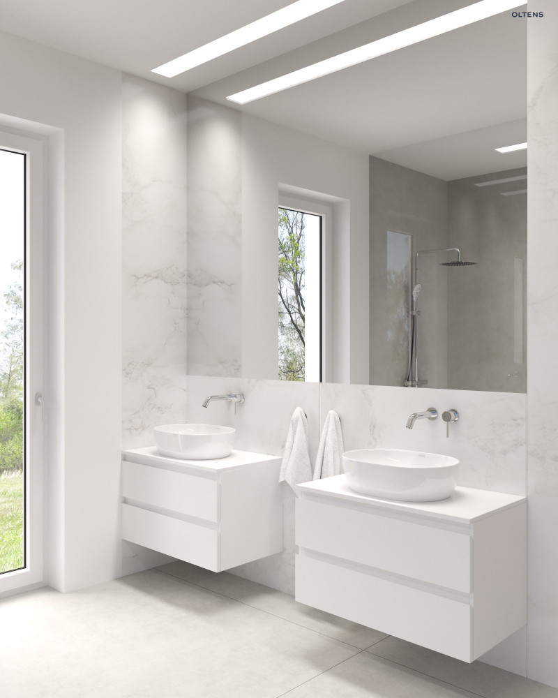 Oltens Hamnes Thin umywalka 62x42 cm stawiana na blat z otworem, z powłoką SmartClean biała 41814000