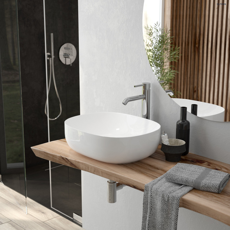 Oltens Hamnes Thin umywalka 49,5x35,5 cm nablatowa owalna z powłoką SmartClean biała 40819000