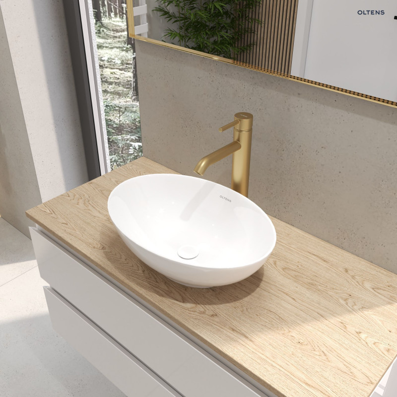 Oltens Molle bateria umywalkowa wysoka stojąca złoty szczotkowany 32400810