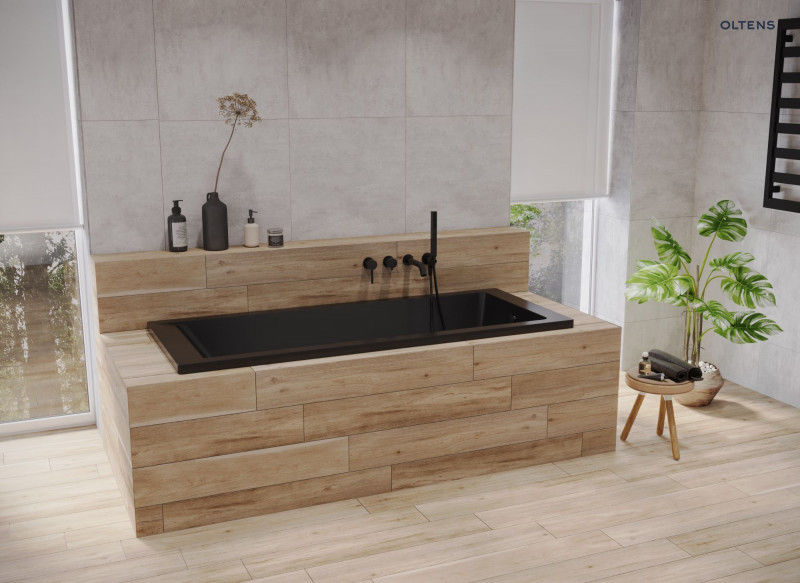 Oltens Molle bateria wannowa podtynkowa 4-otworowa kompletna czarny mat 34105300