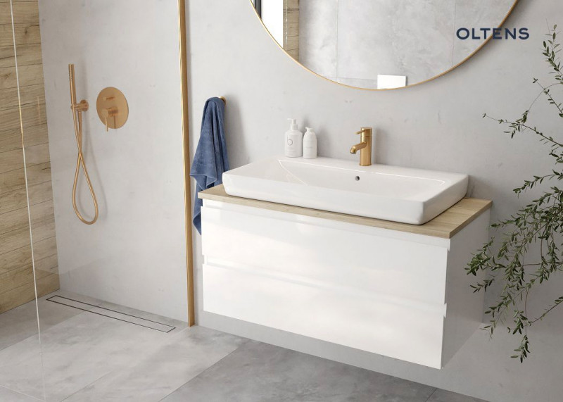 Oltens Molle bateria wannowo-prysznicowa podtynkowa kompletna złoty szczotkowany 34100810