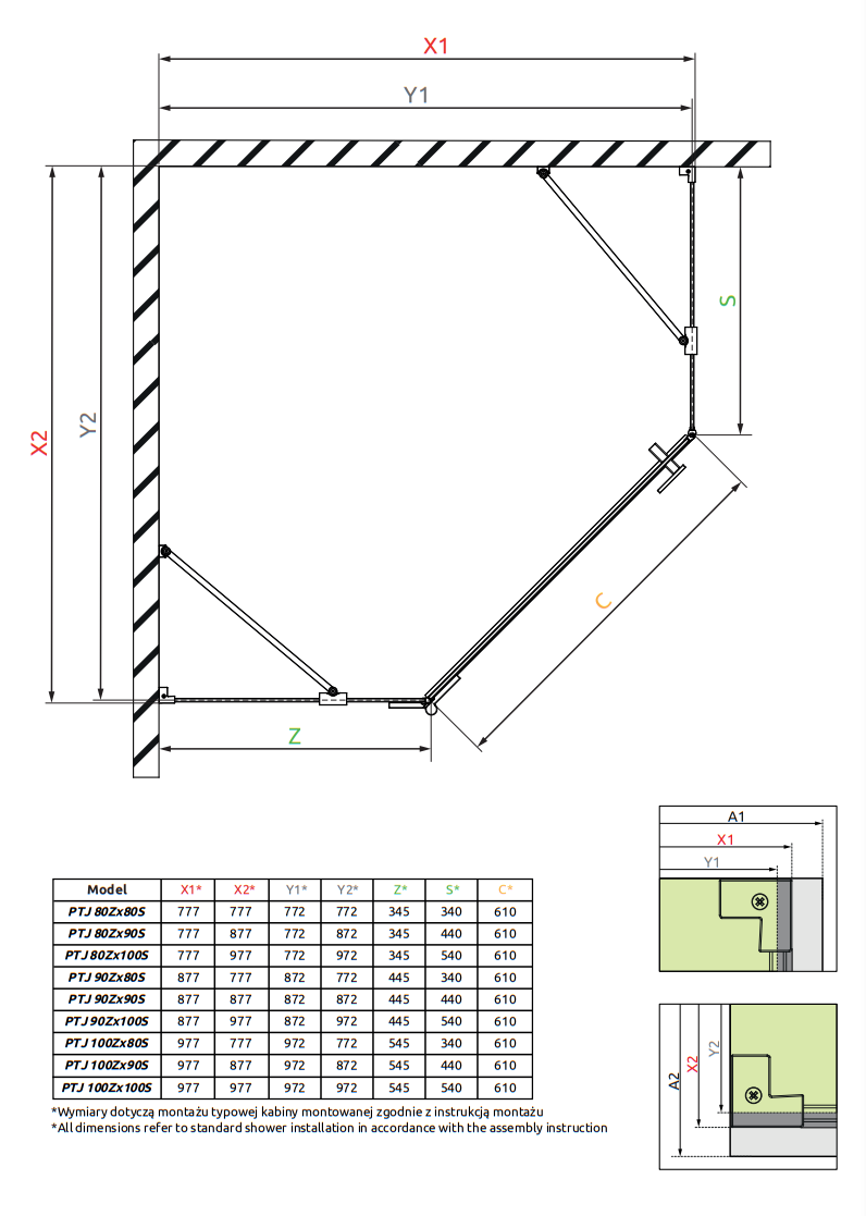 Radaway Essenza PTJ kabina pięciokątna 90x90 drzwi otwierane lewe chrom przeźroczyste Easy Clean 1385010-01-01L + 1385050-01-01