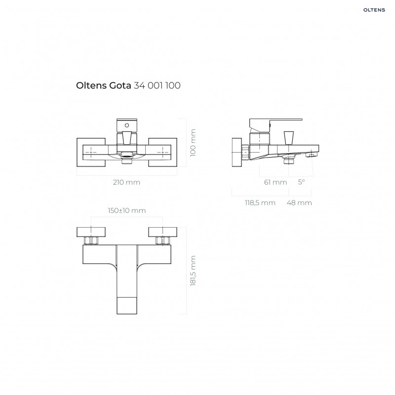 Oltens Gota bateria wannowa ścienna chrom 34001100