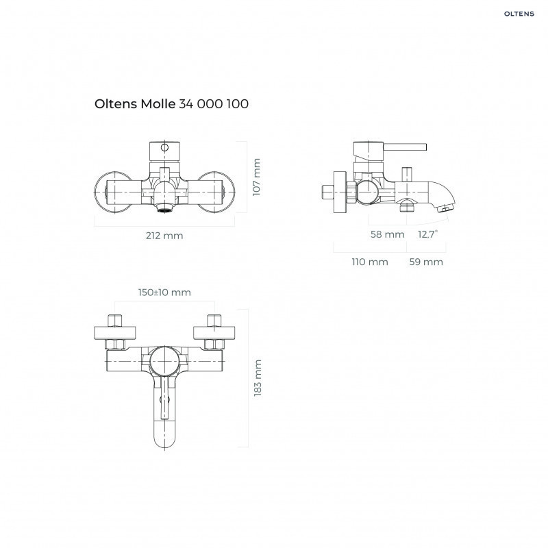 Oltens Molle bateria wannowa ścienna złoty szczotkowany 34000810
