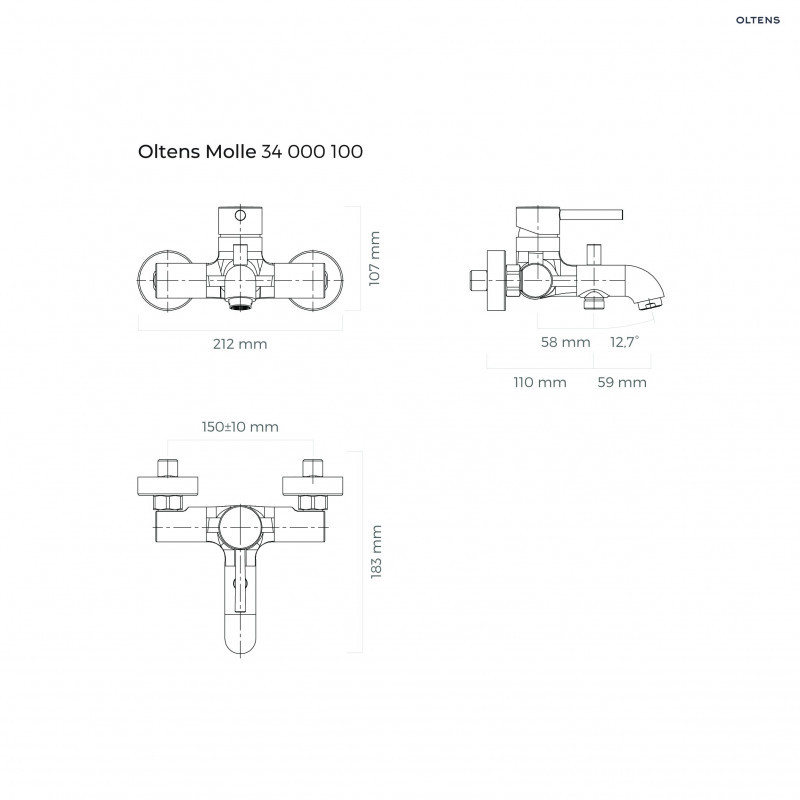 Oltens Molle bateria wannowa ścienna czarny mat 34000300