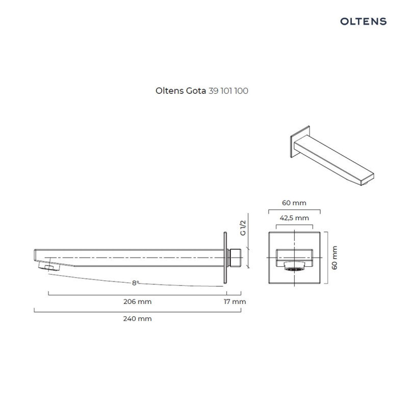 Oltens Gota wylewka wannowa podtynkowa 20,6 cm złoty połysk 39101800