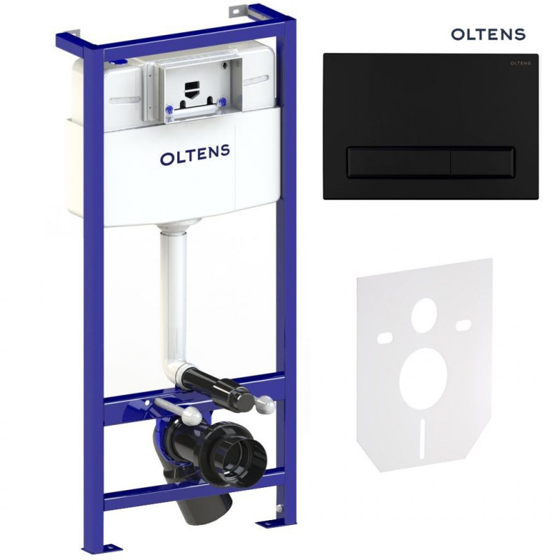 Oltens Triberg zestaw Torne 5w1 stelaż podtynkowy z przyciskiem spłukującym czarny mat 58300300