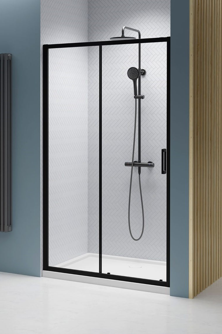 Radaway Premium Pro Black DWJ drzwi wnękowe przesuwne 160 cm lewe czarny przeźroczyste Easy Clean 1014160-54-01L