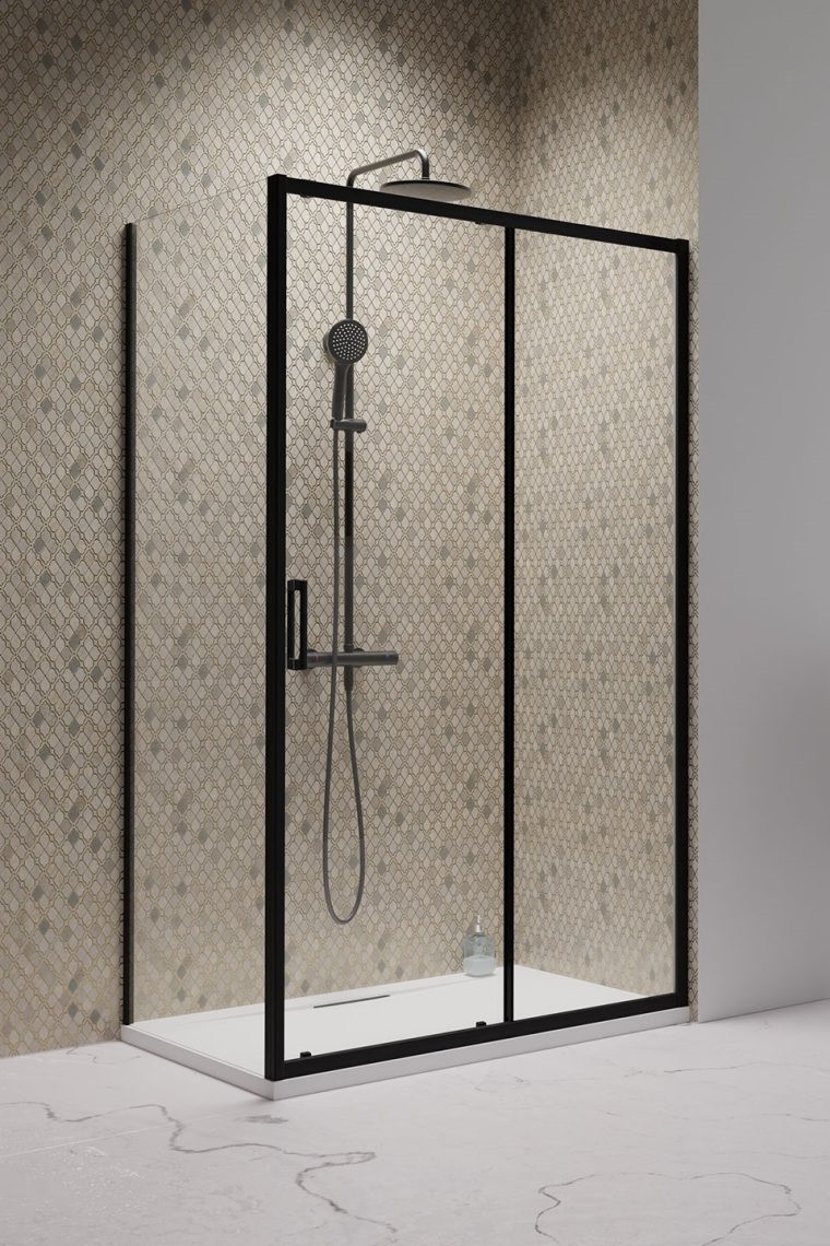 Radaway Premium Pro Black KDJ kabina prostokątna 100x80 drzwi przesuwne 100 prawe + ścianka 80 czarny przeźroczyste Easy Clean 1015100-54-01R + 1016080-54-01