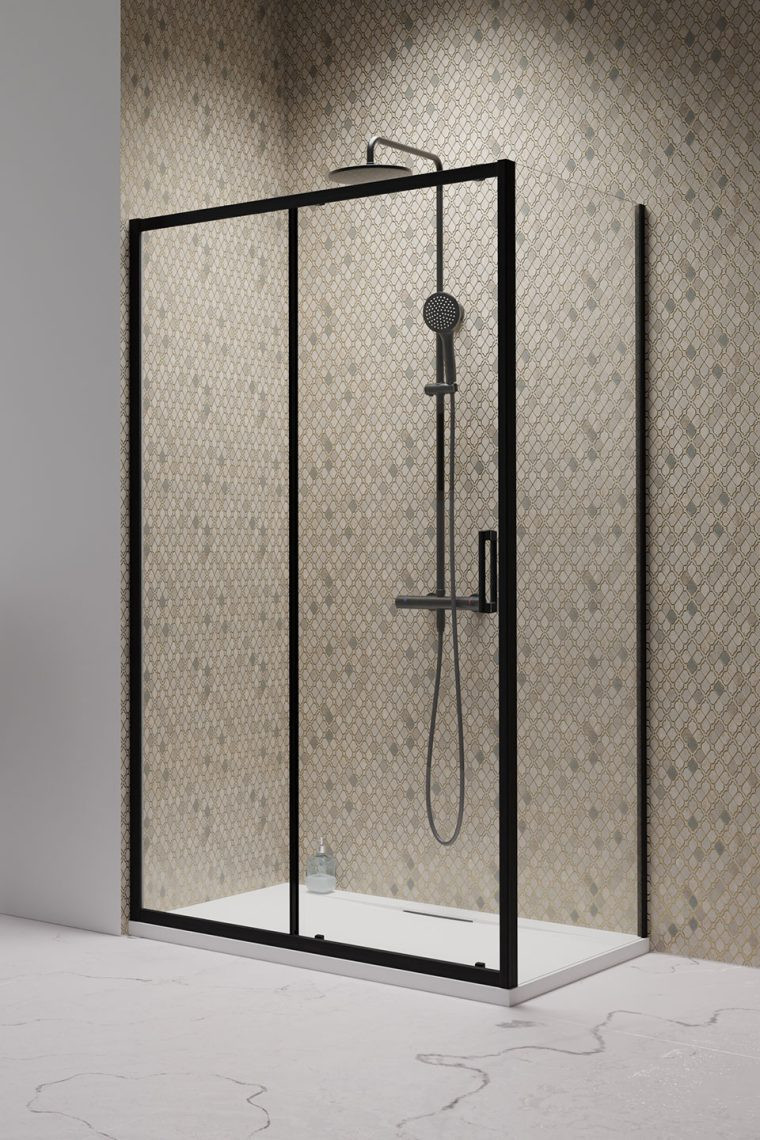 Radaway Premium Pro Black KDJ kabina prostokątna 100x80 drzwi przesuwne 100 lewe + ścianka 80 czarny przeźroczyste Easy Clean 1015100-54-01L + 1016080-54-01