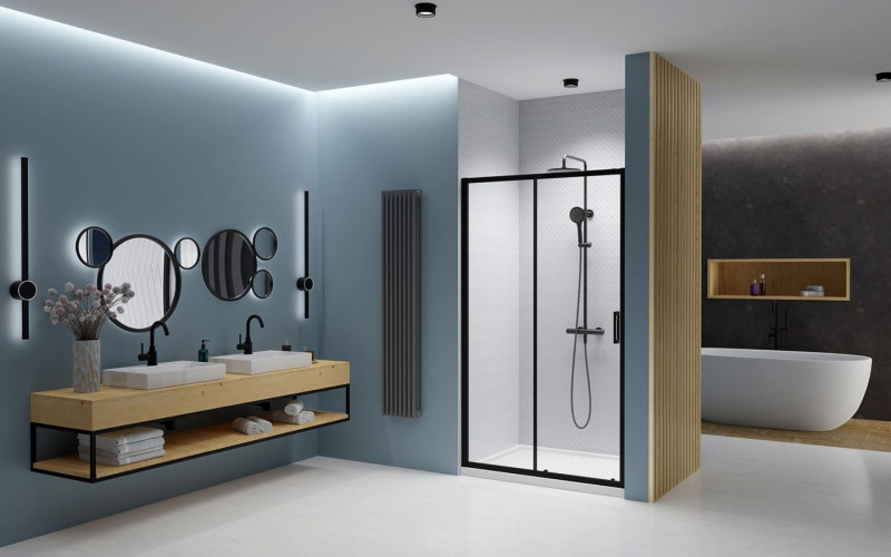 Radaway Premium Pro Black DWJ drzwi wnękowe przesuwne 160 cm lewe czarny przeźroczyste Easy Clean 1014160-54-01L