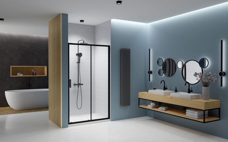 Radaway Premium Pro Black DWJ drzwi wnękowe przesuwne 110 cm prawe czarny przeźroczyste Easy Clean 1014110-54-01R