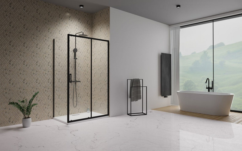 Radaway Premium Pro Black KDJ kabina prostokątna 100x80 drzwi przesuwne 100 prawe + ścianka 80 czarny przeźroczyste Easy Clean 1015100-54-01R + 1016080-54-01