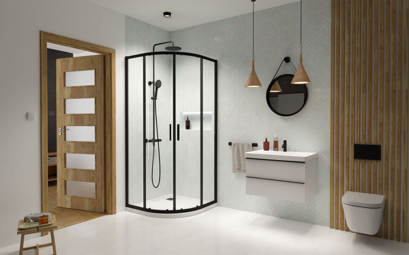 Radaway Premium Pro Black PDD kabina półokrągła asymetryczna 80Lx100P drzwi przesuwne czarny przeźroczyste Easy Clean 1013000-01-01 + 1013600-54-01