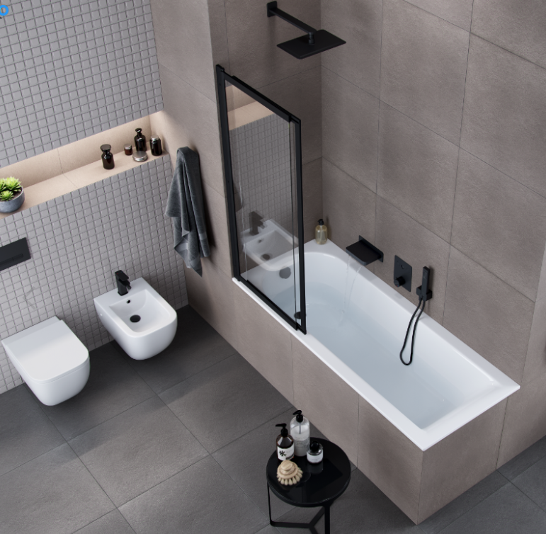 Excellent liner parawan wannowy 2-cześciowy rozsuwany - 63-110cm czarny matowy KAEX.2930.1100.LP