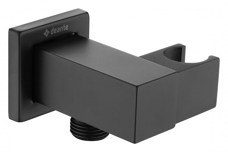 Deante Cascada przyłącze kątowe kwadratowe z uchwytem na słuchawkę czarny matowy NACN58K
