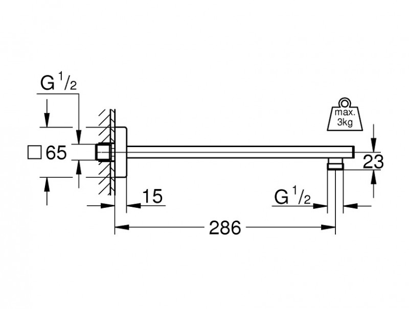Grohe Rainshower ramię prysznicowe 286mm ścienne chrom 27709000