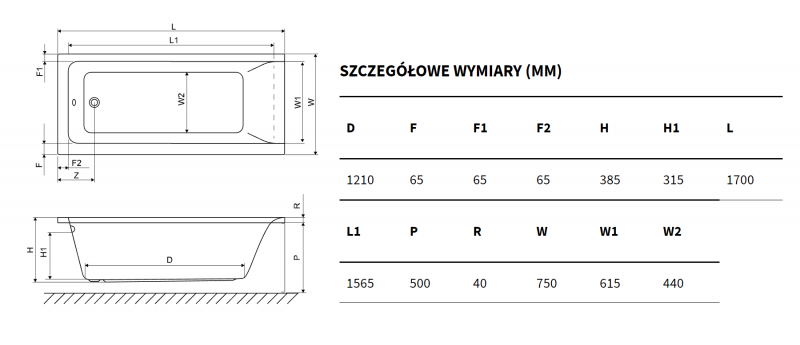 Excellent Savia wanna prostokątna 170x75 z nogami WANL.SAV170.75WH