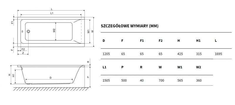 Excellent Savia wanna prostokątna 170x70 z nogami WANL.SAV17WH
