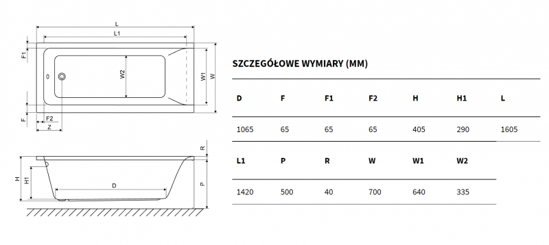 Excellent Savia wanna prostokątna 160x70 z nogami WANL.SAV16WH