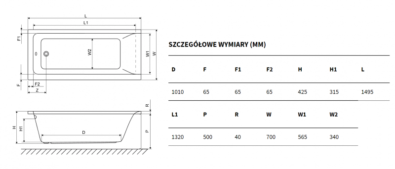 Excellent Savia wanna prostokątna 150x70 z nogami WANL.SAV15WH
