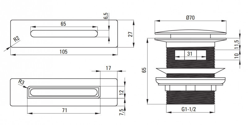Deante zestaw akcesoriów do wanny - korek i przelew biały matowy KYYA10B