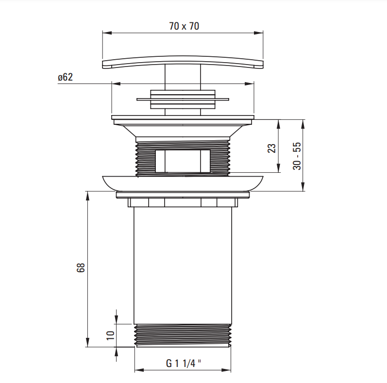 Deante korek umywalkowy click-clack uniwersalny kwadratowy chrom NHC011U