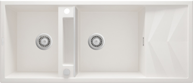 Deante Magnetic zlewozmywak granitowy magnetyczny 2 komory z ociekaczem alabaster ZRMA213