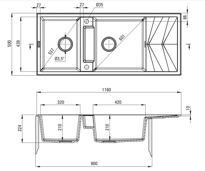 Deante Magnetic zlewozmywak granitowy magnetyczny 2 komory z ociekaczem nero ZRMN213