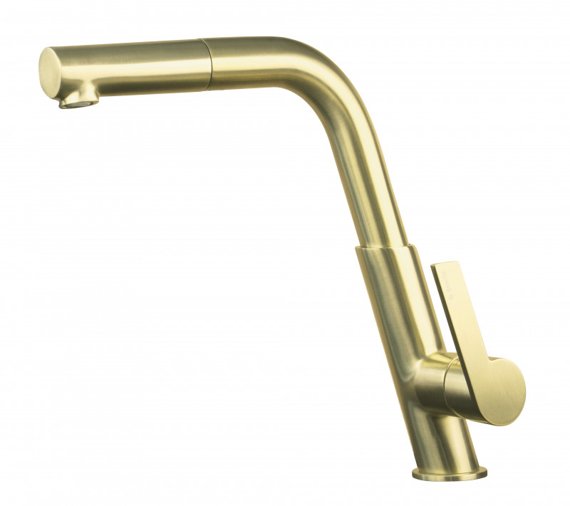 Deante Silia bateria zlewozmywakowa z wyciąganą wylewką złoty szczotkowany BQSR73M