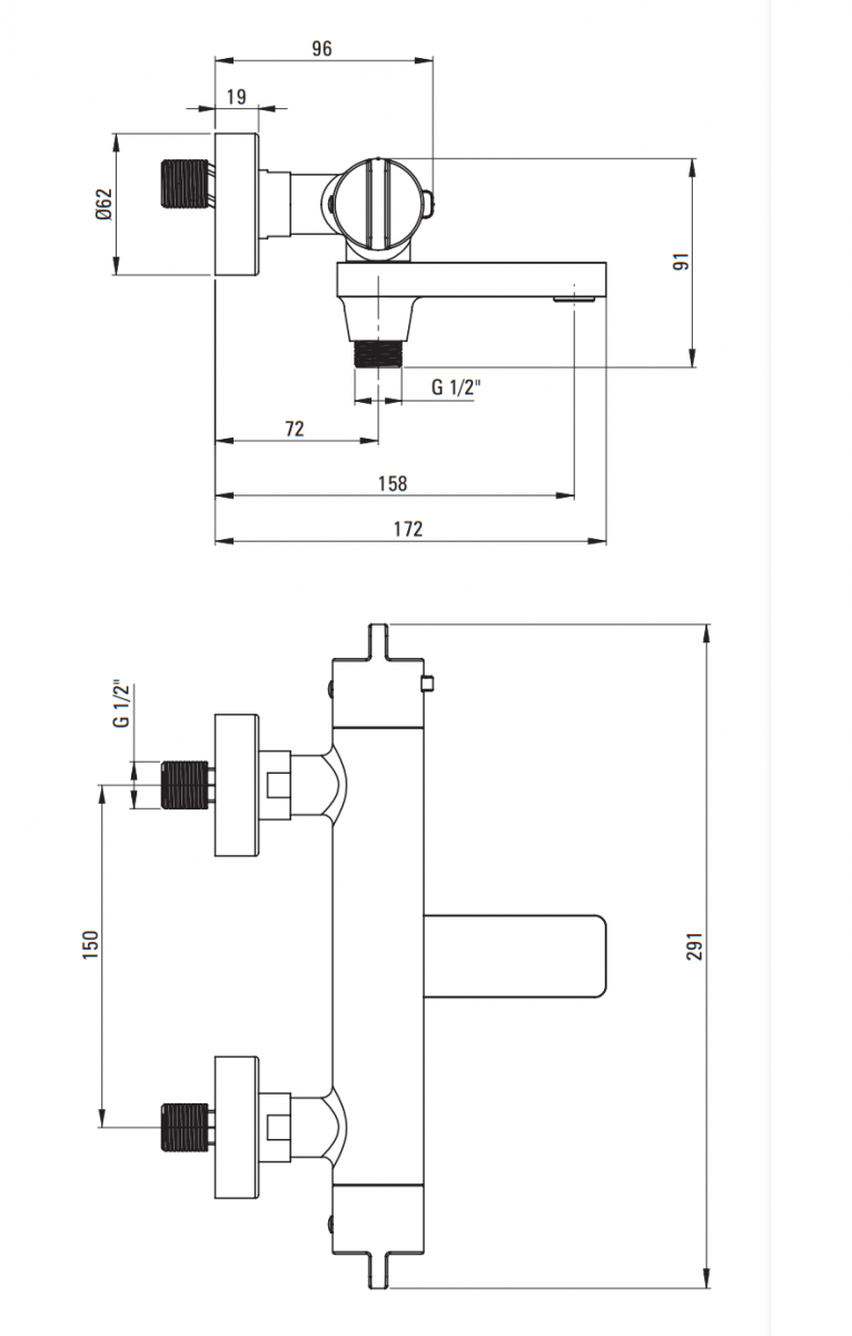 Deante Cascada bateria wannowa termostatyczna ze składaną wylewką ścienna titanium BCHD1BT