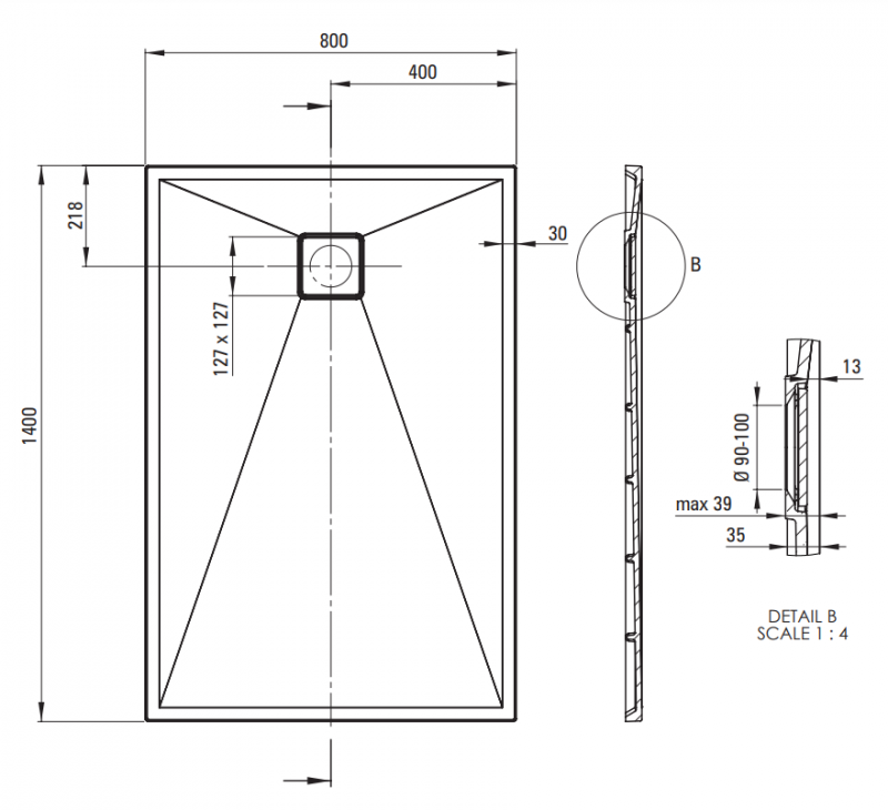 Deante Correo brodzik prostokątny płaski 140x80 granit antracyt/titanium KQRT48B