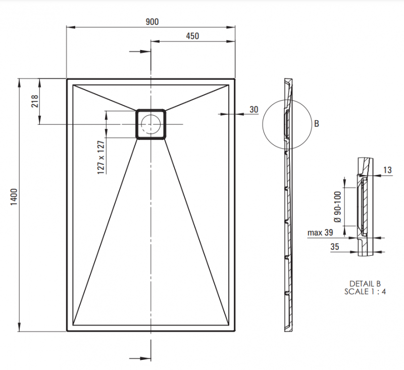 Deante Correo brodzik prostokątny płaski 140x90 granit czarny matowy KQRN47B
