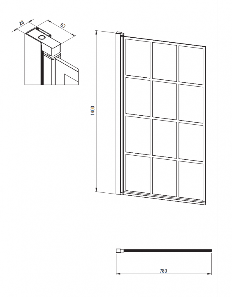 Deante Jasmin Nero parawan wannowy 80x140 czarny mat krata / przeźroczyste Active Cover KTJN72P